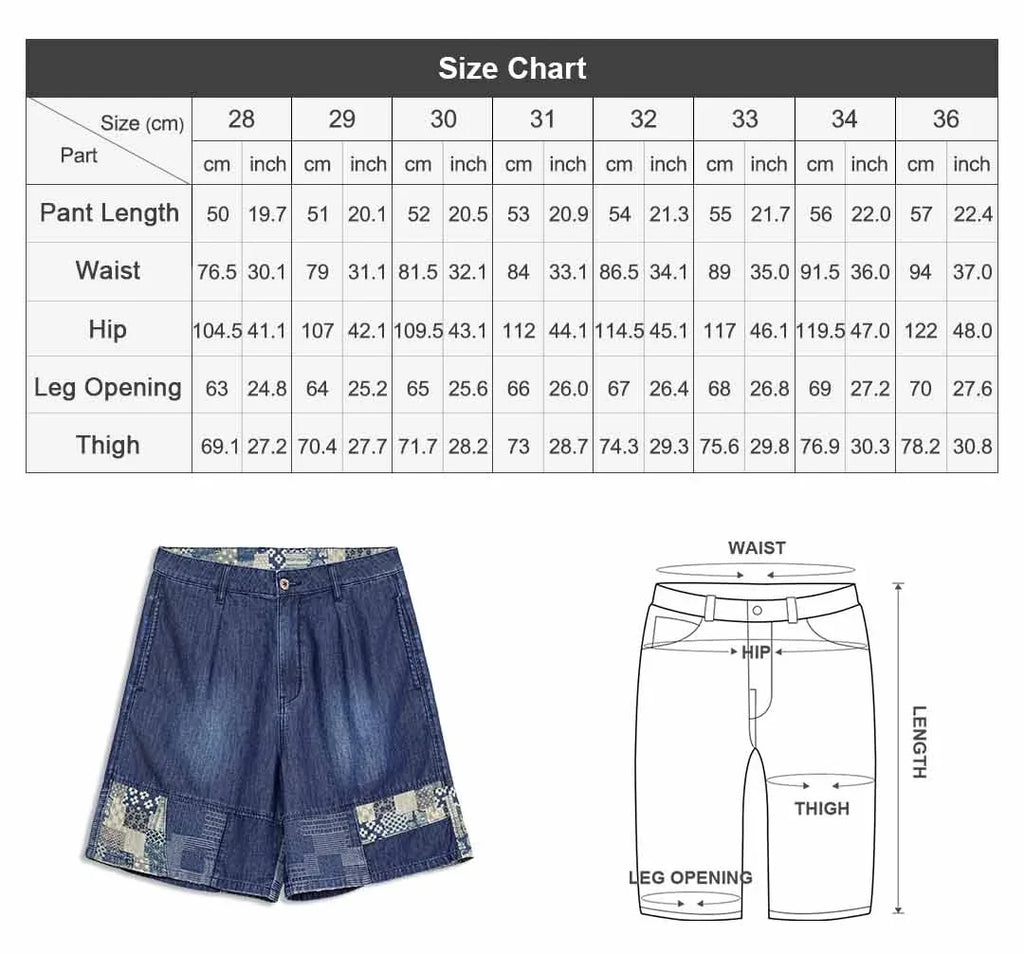 Men's American Retro Slub Texture Washed Denim Shorts Vintage Cloth Spliced Five Inch Loose Casual Workwear Daily Trousers