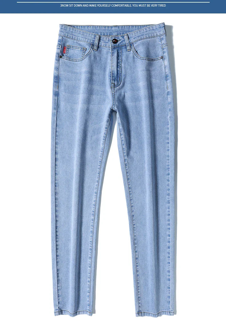2026 Men White Jeans Fashion Casual Classic Style Slim Fit Soft Trousers Male Brand Advanced Stretch Pants
