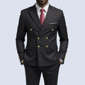 Navy Blue Double Breasted Men's Tuxedo with Gold Buttons High Quality Business Suit for Wedding Groom Party Prom