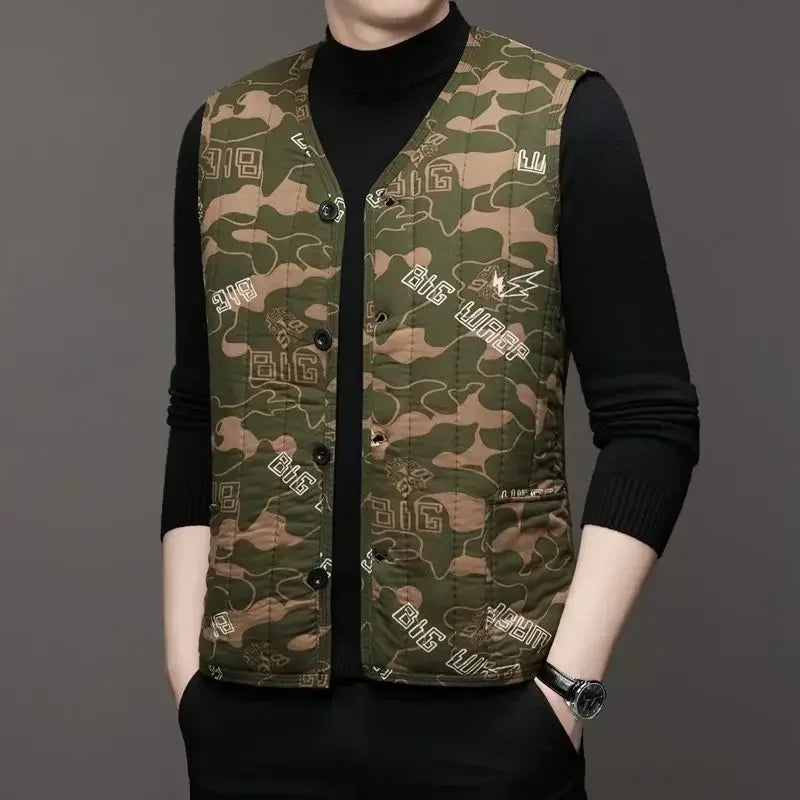 Autumn Winter waistcoat Men Lamb Fleece Coat Vest Button Cardigans Thicken Warm Solid V-Neck Casual Plaid Jackets