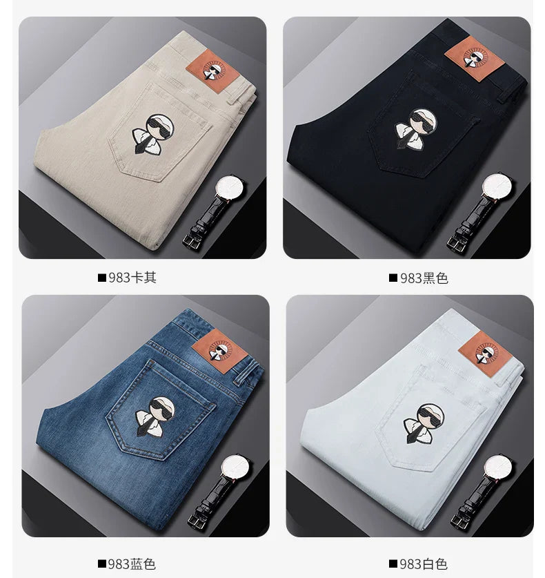 Fashion Men Jeans Stretch Straight Leg Casual Slim Fit Denim Pants Male Brand Luxury Design Business Classic Trousers