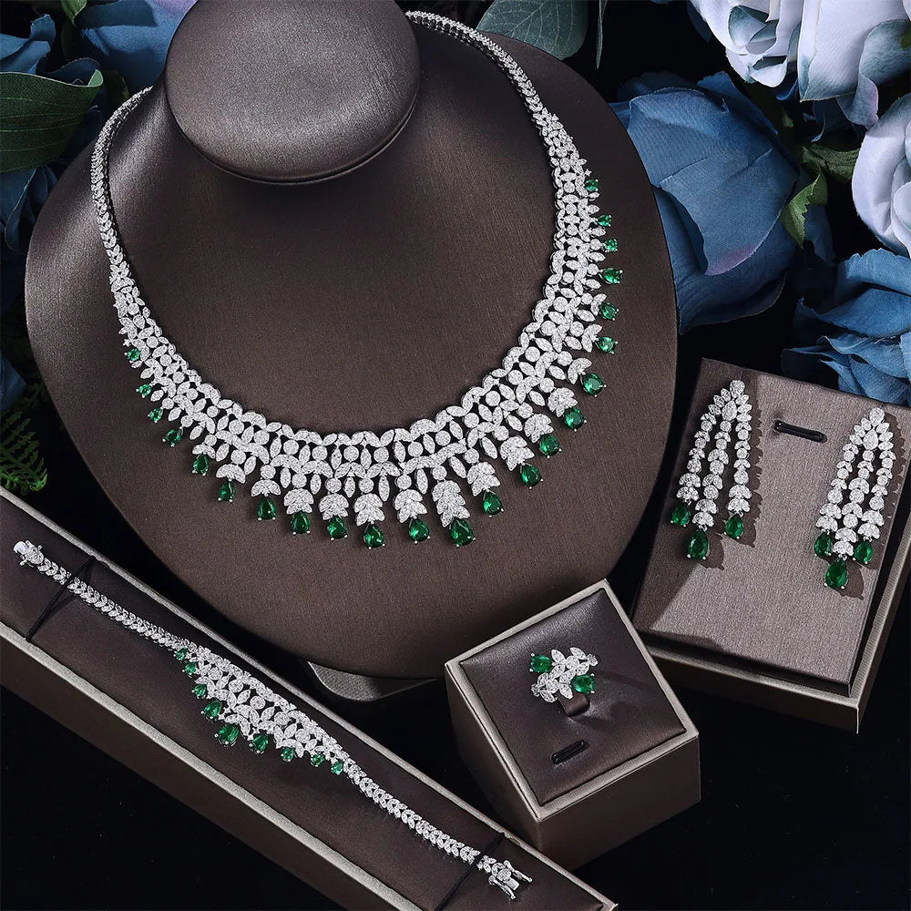 2024 New 4-piece Bride Zirconia Full Set Women's Party Jewelry Set Dubai Nigeria Crystal Wedding Jewelry Set