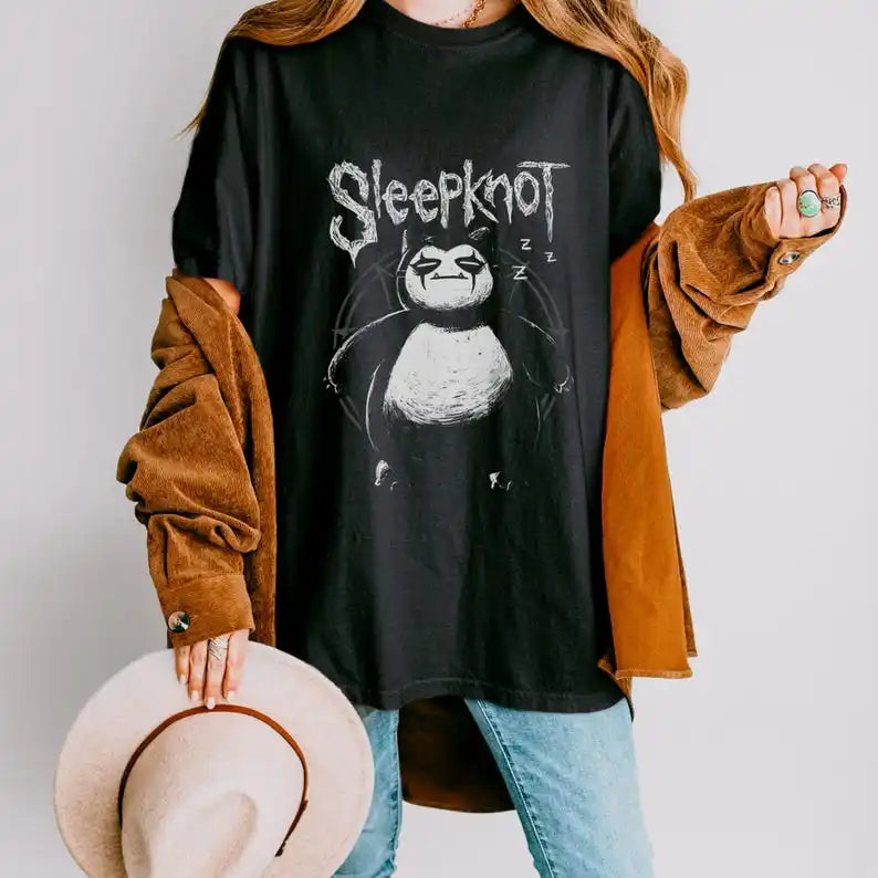 تي شيرت قطني مطبوع عليه رسمة Snorlax X Sleepknot مضحكة، هدايا أنيمي ومانجا للرجال والنساء، تي شيرت قطني للجنسين، بلوزات صيفية