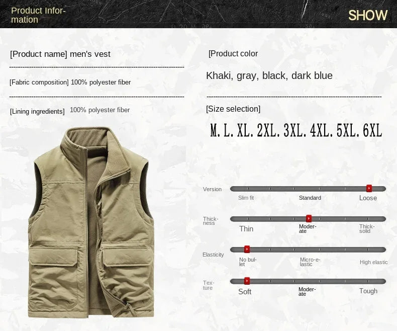 Reversible Sleeveless Jacket Men's Vest Coat Winter Waistcoat Thick Warm Fleece Workwear Tops Cargo Vest Windbreaker New Fashion