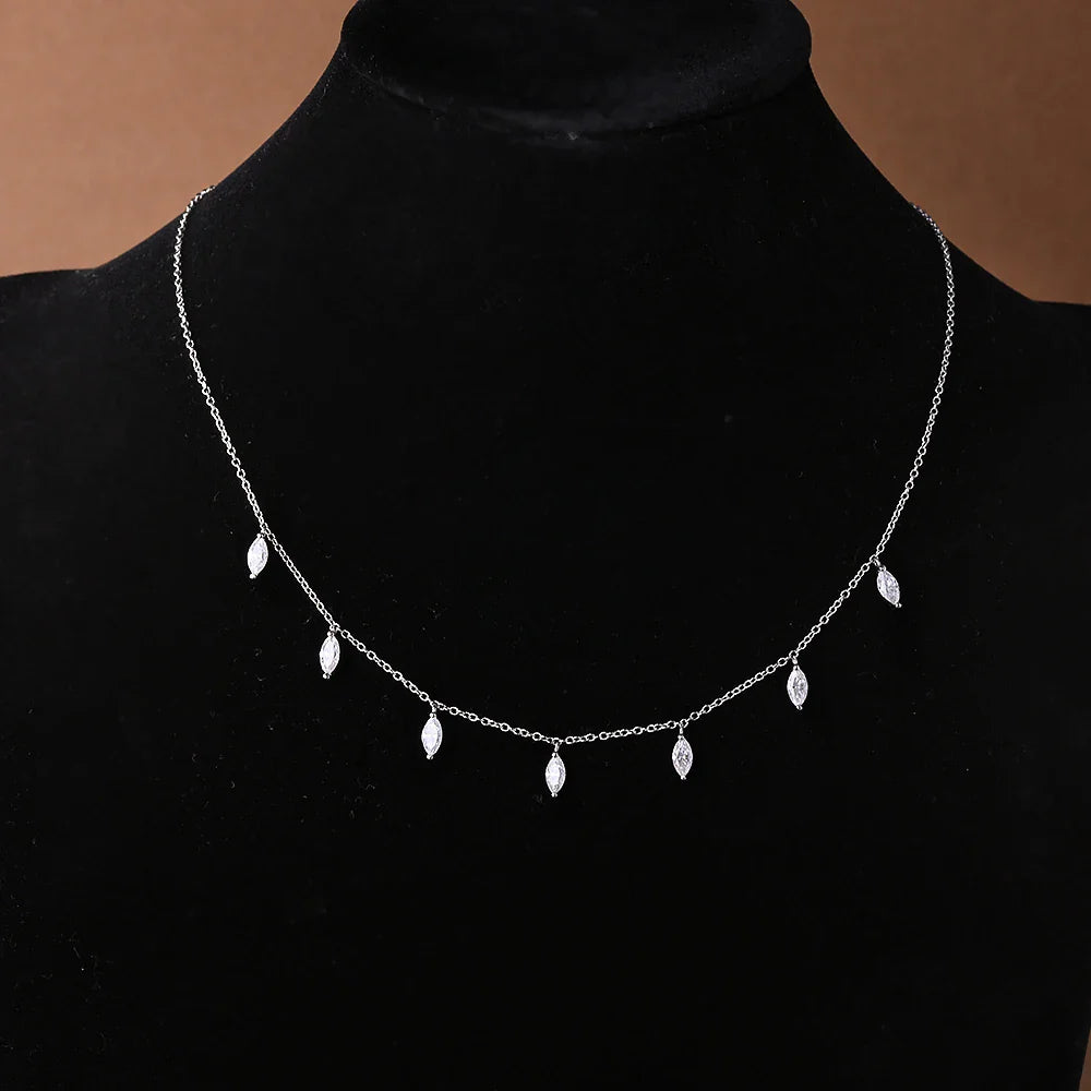 0.3carat Marquise cut Moissanite Dangling Necklace With Certificate 925 Silver Leaf Layering Charm Diamond Neckchain for Women