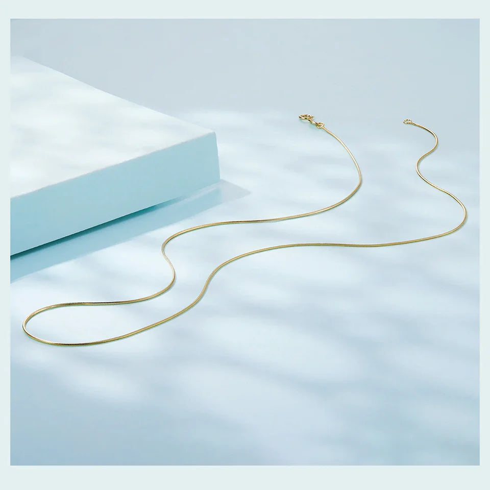 Solid Gold Over 925 Sterling Silver Chain Necklace for Women Girls, Thin Dainty Round Snake Chain For Daily Pairing