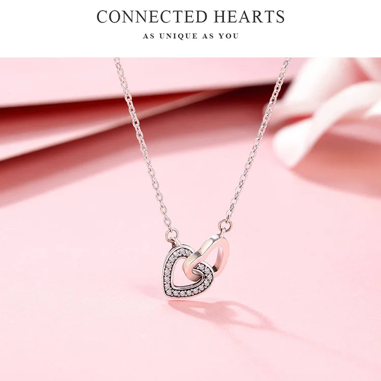 925 Sterling Silver Connected Heart Pendant Necklace for Girlfriend Valentine's Day Gift Fine Jewelry SCN181