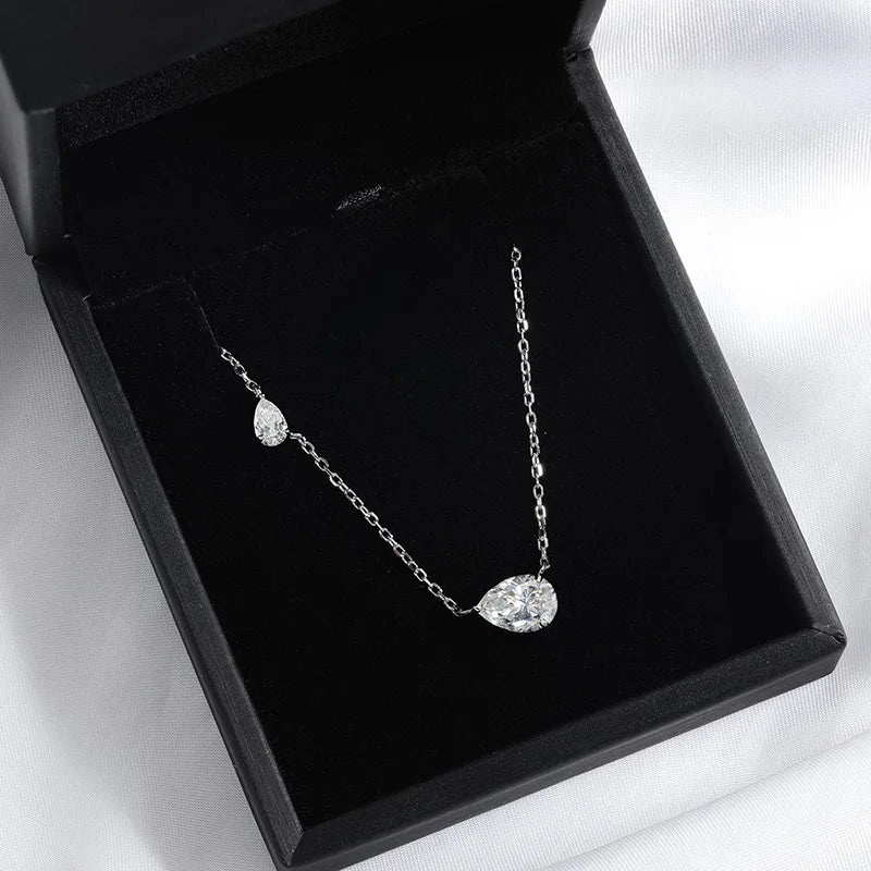 2.5CTTW Pear Cut All Moissanite Necklaces for Women 2 Gems Pendant Lab Diamond Pure 925 Sterling Silver Chain Plated 18k