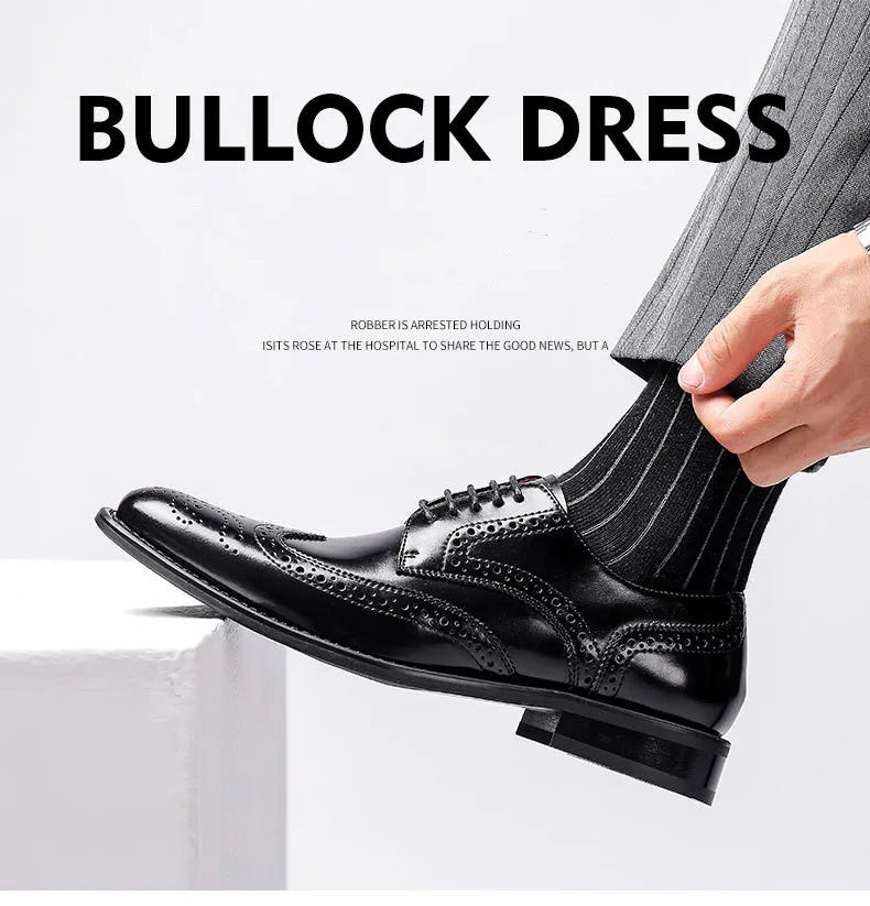 Top Quality Hard Cow Leather Pattern Men Formal Wedding Dress Shoes Pointed Toe Gentleman Men Brogues Oxfords New Spring