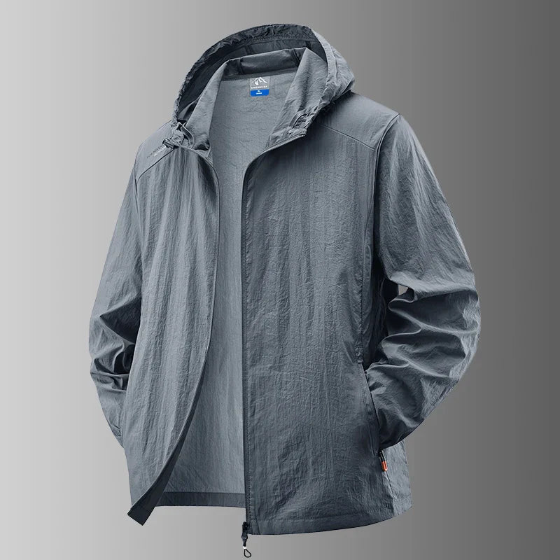 Men’s lightweight waterproof hiking jacket, hooded outdoor sports coat, summer sun protection, M–XXL
