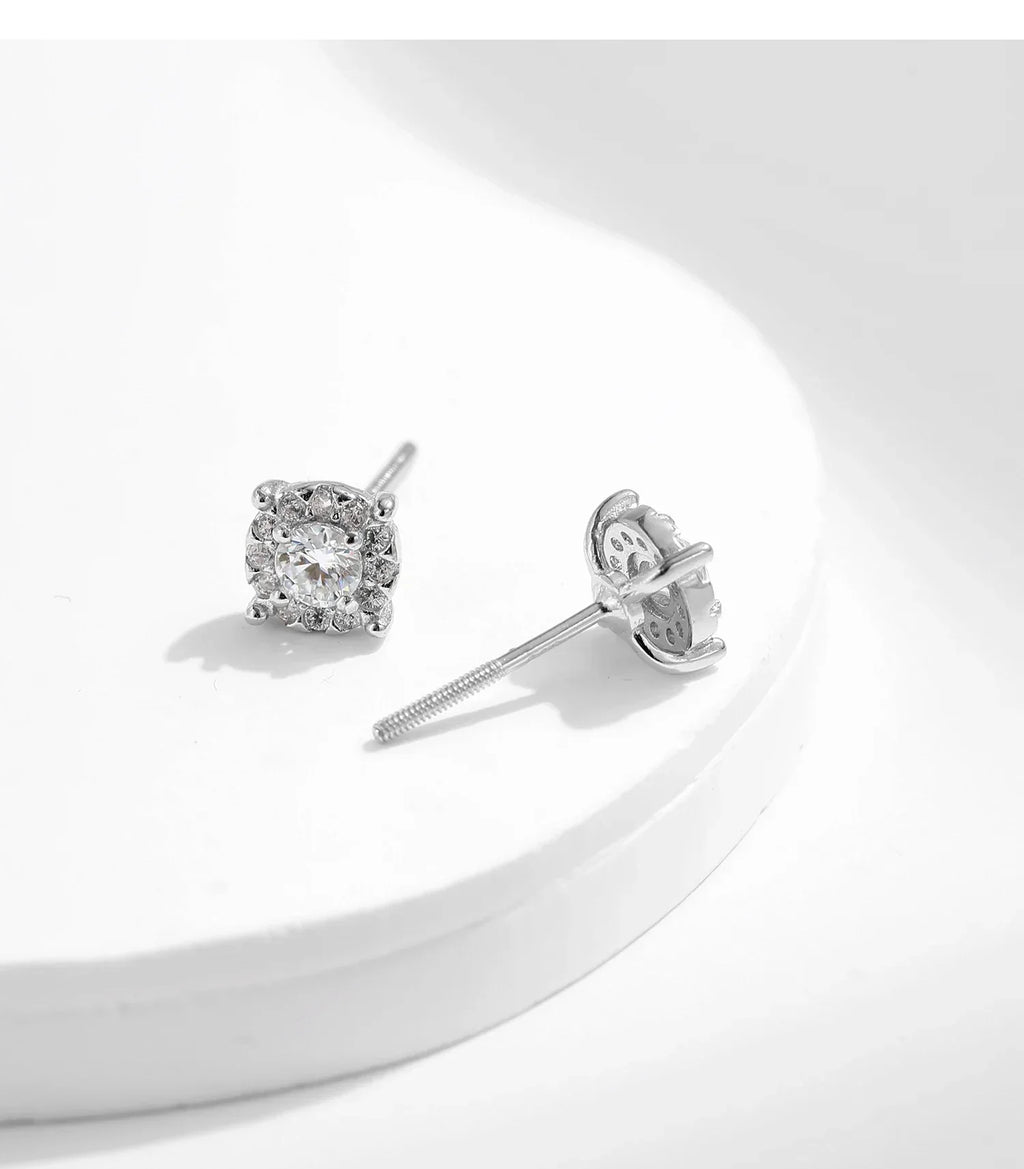 D Color Moissanite Stud Earrings Round Cut Lab Created Diamond 925 Sterling Silver Silver Bridal Jewelry For Women Gifts