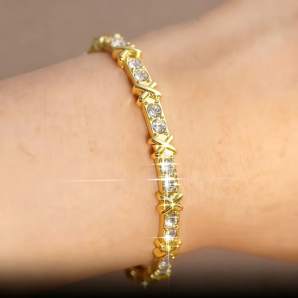 Crystals from Swarovski Letter X Cuff Bangle Women Men Fashion Stack-able White Bracelet Party Daily Charming Jewelry