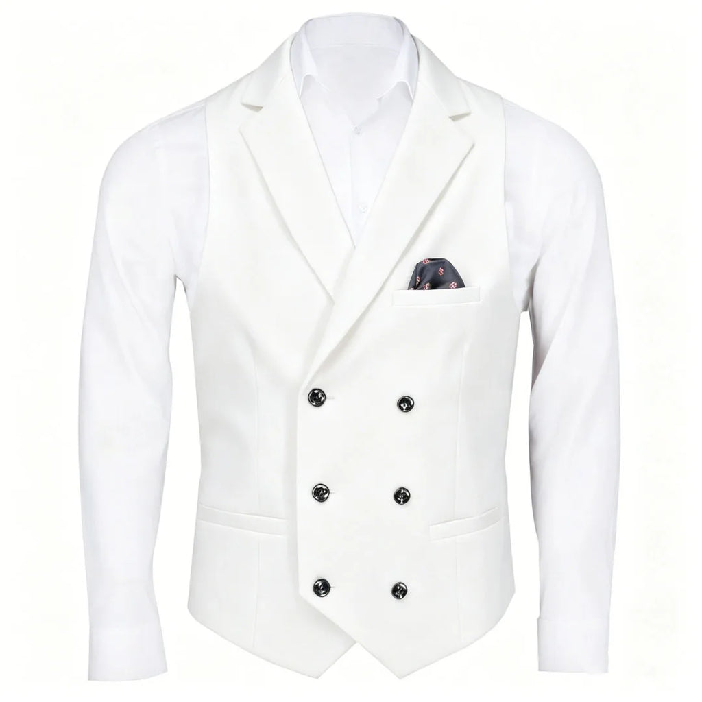 Men Vest Black Solid Double Button With Lapel Waistcoat For Business Wedding Party Banquet Prom Daily Casual Men Suit Vest