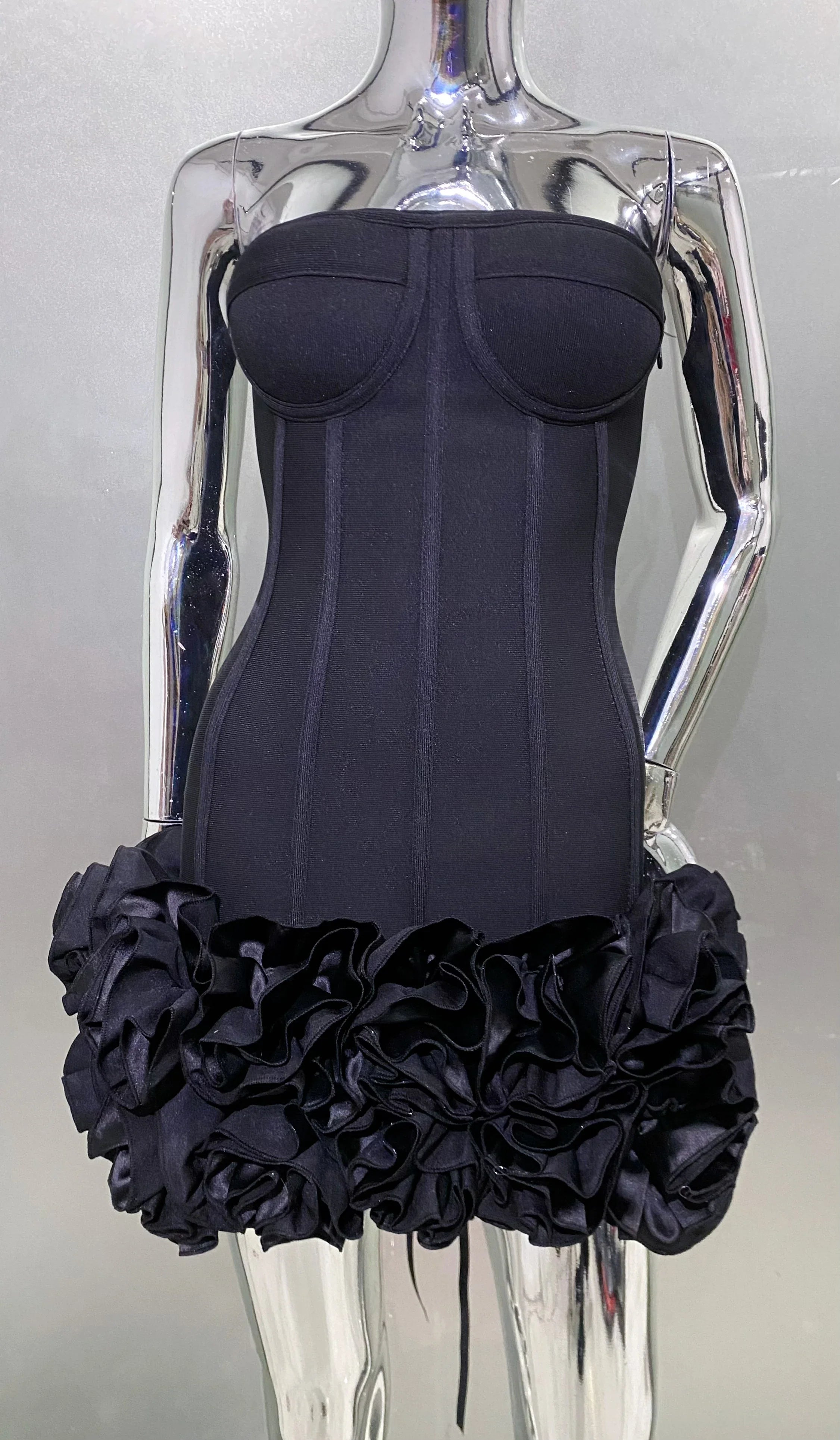 Stereoscopic Flowers Back Laceing Strapless Red Bandage Mini Evening Dress Sweet Woman Birthday Party Dress Performance costume