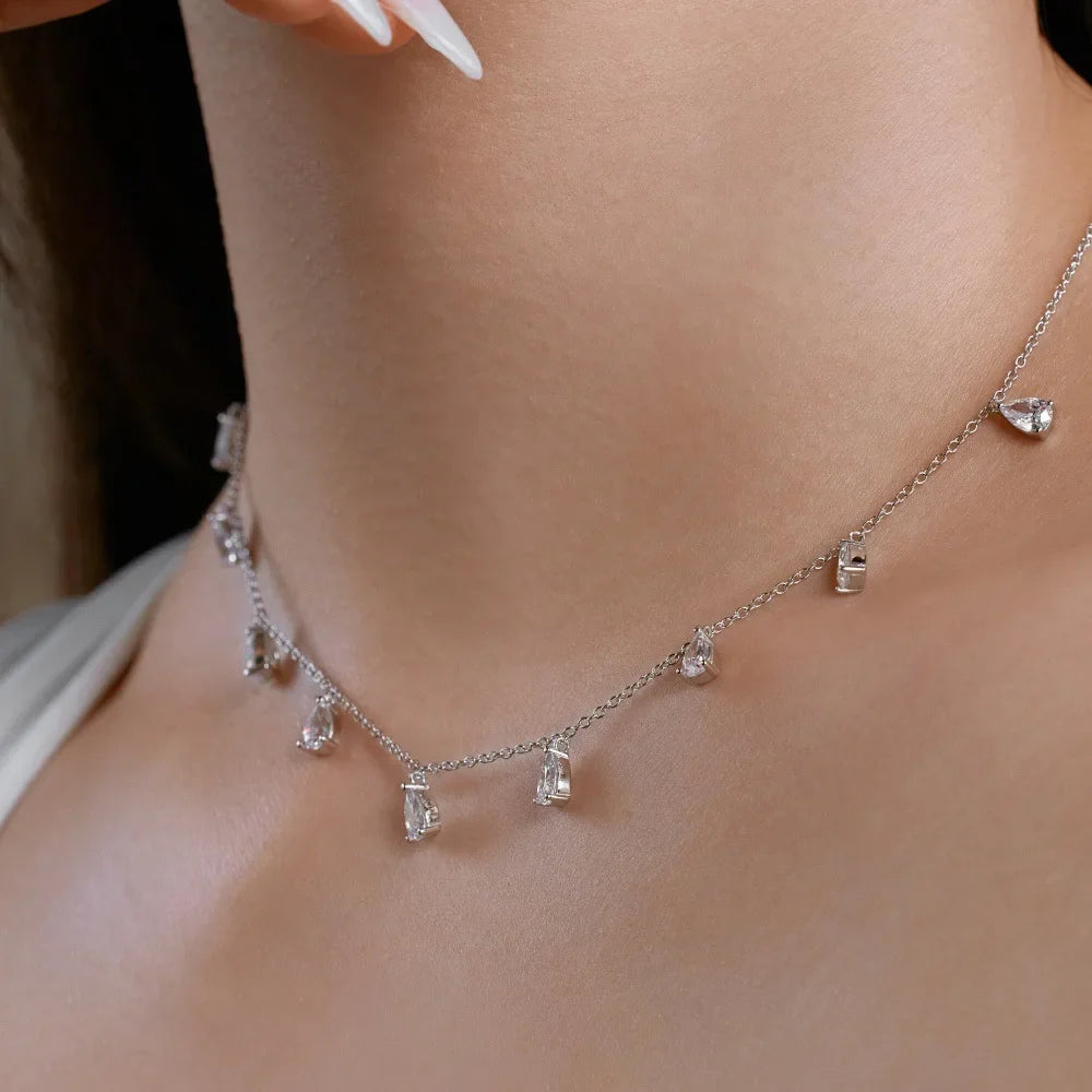 0.5carat Pear Cut Moissanite Diamond Drop Necklaces for Women 925 Sterling Silver Bridal Neckchain Fine Jewelry with Certificate