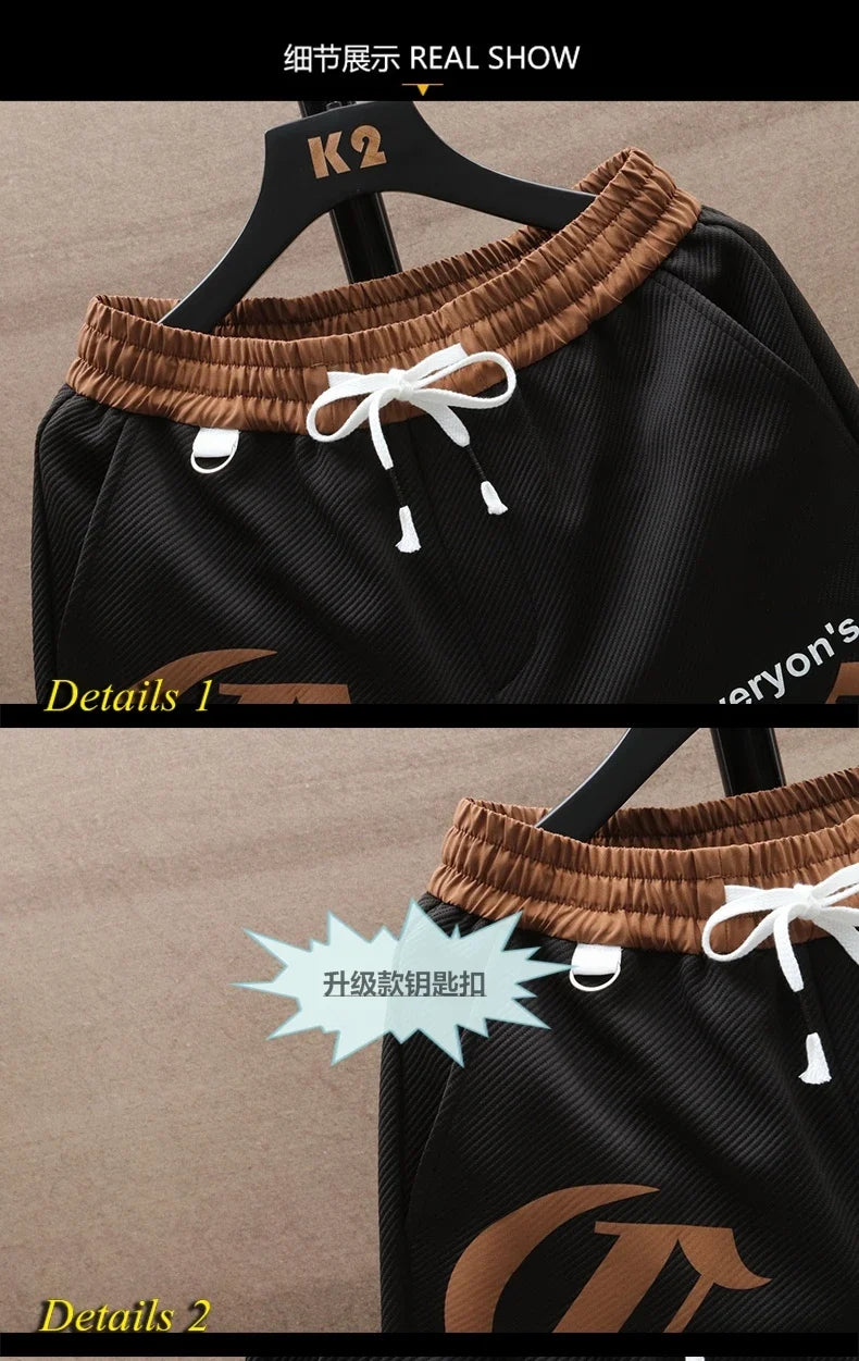 2025 Summer Men's Running Shorts Casual Jogging Sport Short Pants patchwork Print Drawstring Loose Dry Gym Sports Shorts