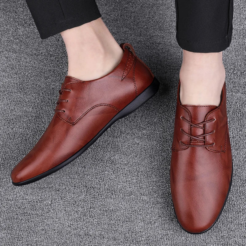 Fashion Simple Mens Oxford Shoes Breathable Male Business Footwear Handmade Formal Dress Shoes Genuine Leather Men Casual Shoes