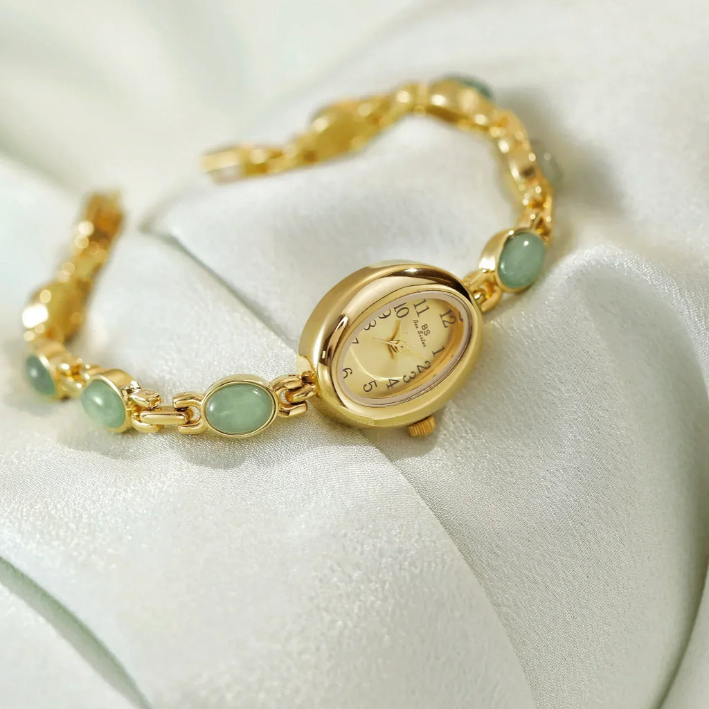 2026 Women quartz Watch Luxury Brand Retro Natural Dongling Stone Hotan Jade Waterproof Ladies Advanced Chain Wristwatches gift