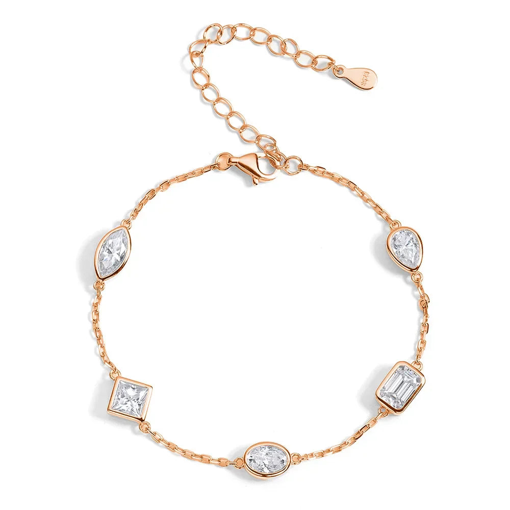 0.5CT Oval/Pear/Marquise Moissanite Bracelets S925 Silver Plated 18K Gold Wedding Wrist Chain for Women with certificate