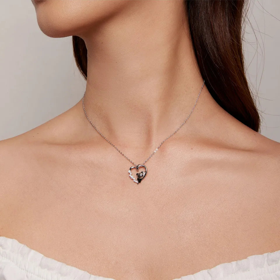 925 Sterling Silver Baby Panda Crystal Necklace Enamel Cute Animal Charm Chain Link for Women Gift 17.71'' SCN453