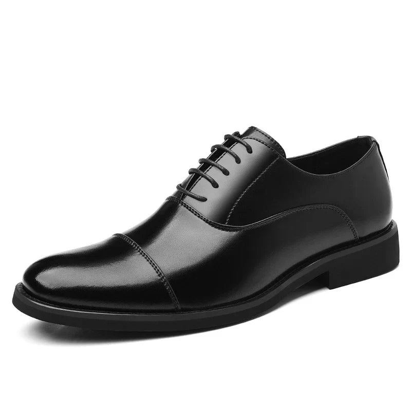 Mens Brown Gradient Leather Cap Toe Oxford Dress Shoes Lace Up Formal Business Office Work Daily Wear Comfortable Non Slip Shoes