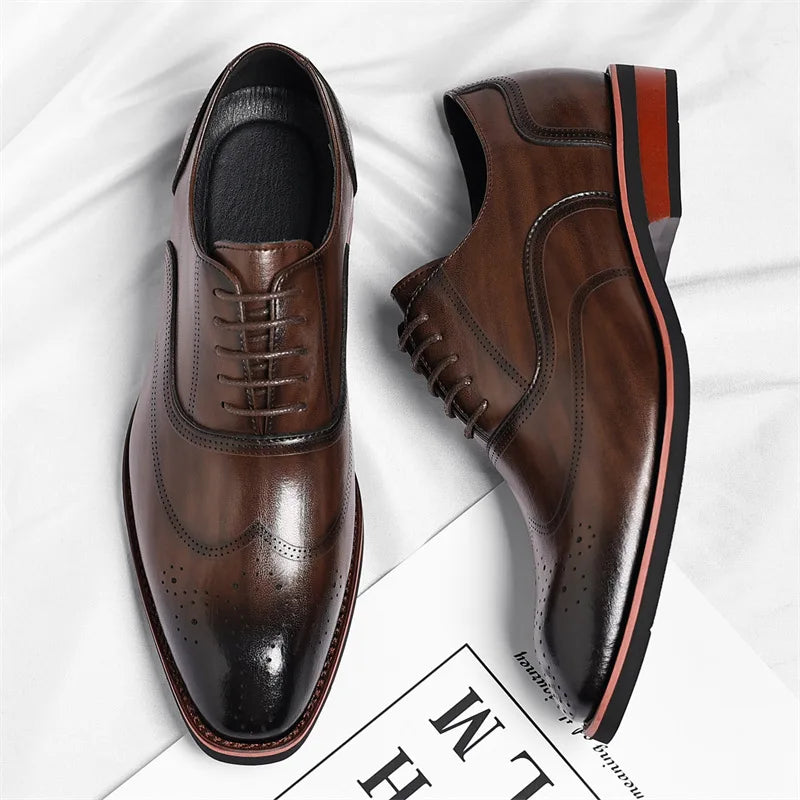 Solid Color New Dress Shoes for Men Lace Designer Fashion Wedding Derby Shoes Male Spring Autumn Business Casual Shoe Man
