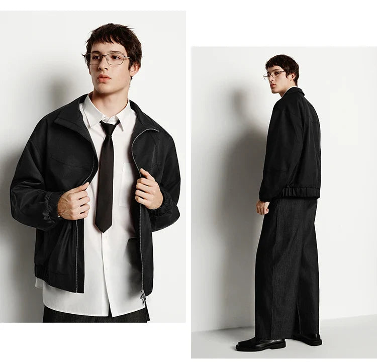 Jacket Men Loose Fit Stand Collar Youth Style 2025 Autumn Winter Minimalist Fashion Casual Coat