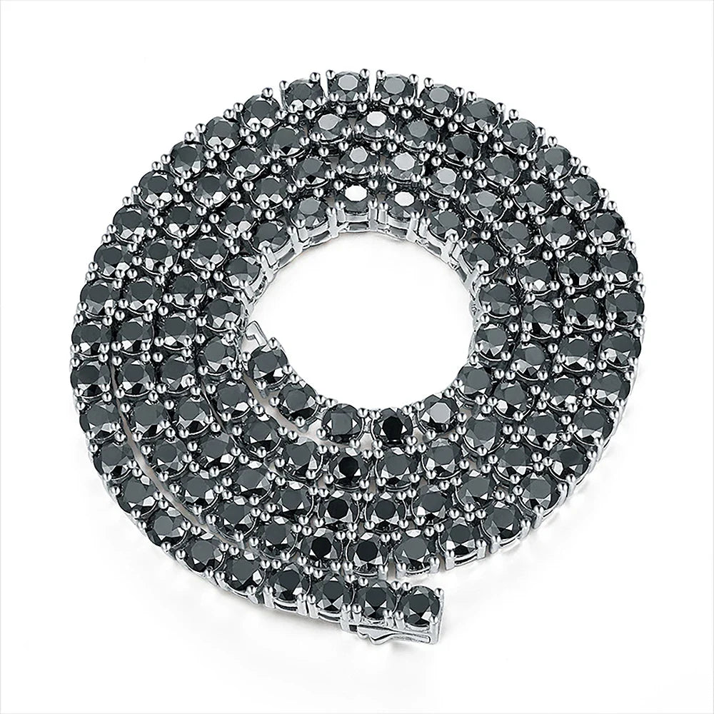 3/4/5/6.5mm Black Moissanite Tennis Necklaces with Certificates 925 Sterling Silver Lab Diamond Hiphop Neck Chain For Women Men