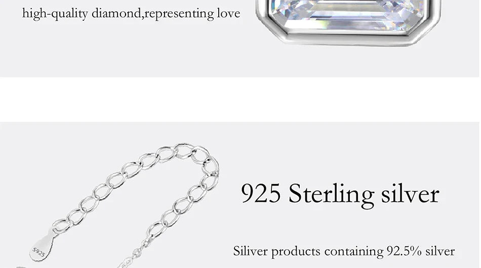 1CT Moissanite Necklace for Women S925 Pure Silver Emerald Cut Laboratory Diamond Pendant Fashion Party High-end Jewelry