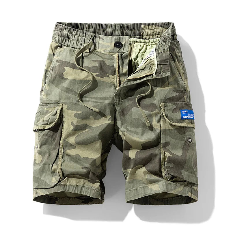 Men's Casual Washed Cotton Cargo Shorts Multi-Pocket Durable Knee-Length Work Shorts Pantaloncini Uomo Camouflage Roupas Hombre