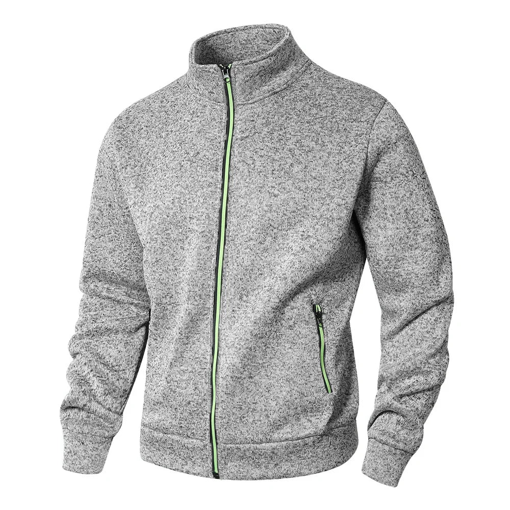 Men’s stand collar jacket cardigan, zip-up casual sweatshirt, spring autumn, regular fit, M–XXL