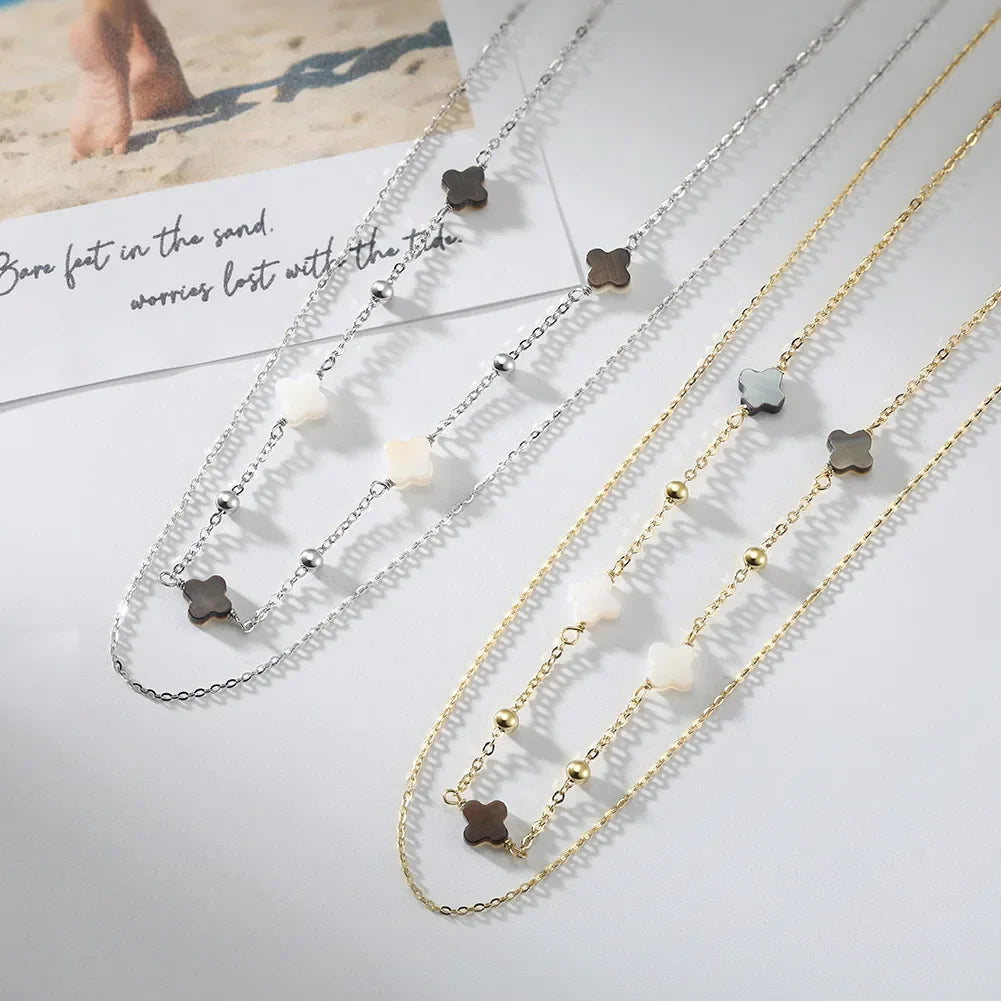 Elegant Ladies 925 Sterling Silver Necklace Four-Leaf Clover Inlaid Shell Decoration Suitable Daily Wear And Gifts