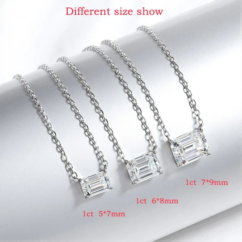 1-3CT Solitaire Moissanite Necklace for Women Emerald Cut Lab Diamond Wedding Female Necklace 925 Sterling Silver Jewelry