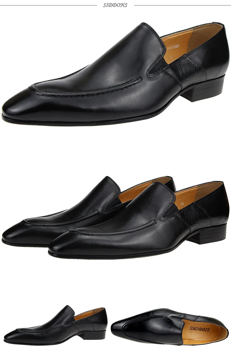 Purely Handmade Genuine Cow Leather Shoes Men's Sapato Social Formal Wedding Dress Shoes Loafers Pointed Toe Stylish Shoe