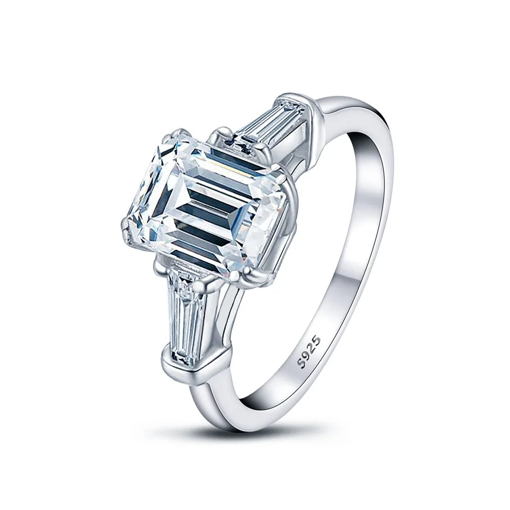 2CT Emerald Moissanite Diamond D Color Women's Ring S925 Sliver 18K White Gold Royal Blue Rings Fine Jewelry for Women