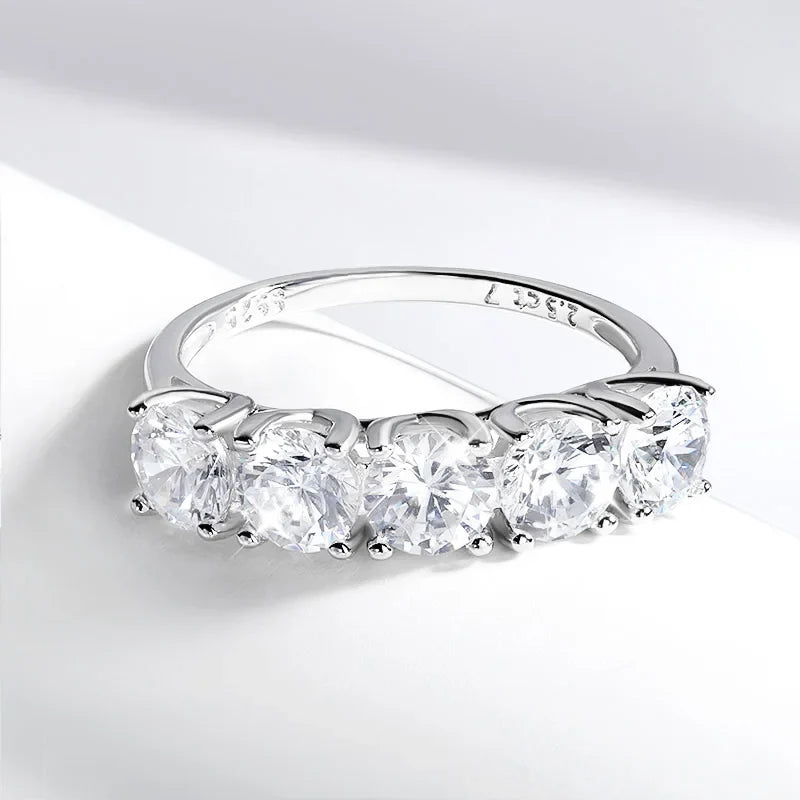 2.5/5CTTW D Color Genuine Moissanite Rings for Women 5 Gemstone Bridal Wedding Jewelry 925 Sterling Silver Wholesale Ring