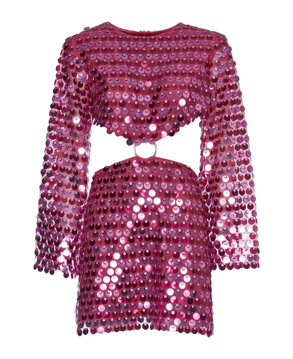 Shiny Sequins Dresses Women Sexy Flare Sleeve Slim Fit Hollow Out Mini Dress Elegant Sparkling Club Party Outfits Female