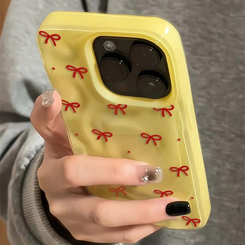 جراب هاتف بنقوش نقاط فيونكة حمراء لهاتف آيفون 11 Funda آيفون 17 13 14 15 16 برو ماكس 12 بلس 14promax غطاء ناعم مقاوم للصدمات