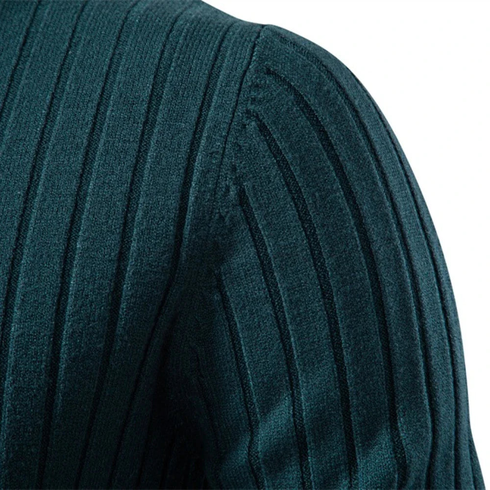 Men's Turtleneck Sweater Solid Color with Striped Pullover Warm Knitwear Winter Basic Casual High Quality Sweater Male
