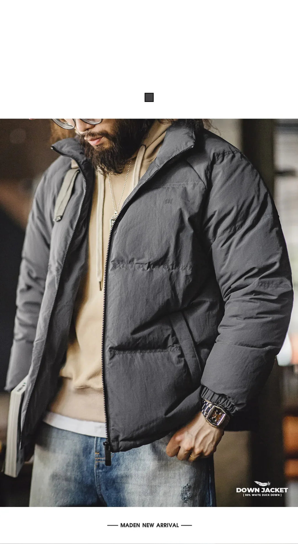 Winter Down Jacket for Men White Duck Down Filling Outdoor 4-Grade Waterproof Stand-up Collar Coat Thickened Warm Jacket