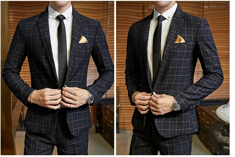 2025 Suit (Blazer+ Pants) Men's Boutique Fashion, Business Gentleman, Slim Fit, Outdoor Wedding, Plaid Trend, Banquet Suit