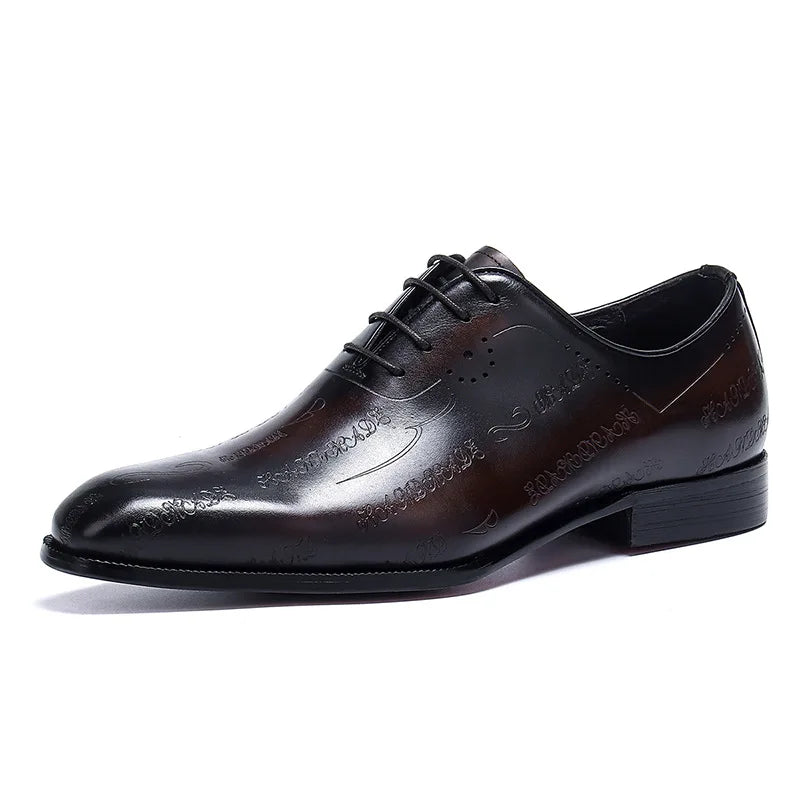 Men's Business Dress Leather Shoes Genuine Leather Shoes Full Cowhide British Laser Engraving Pattern Men's Wedding Shoes 37-46