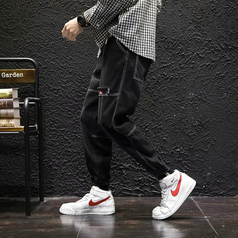 2025 New Streetwear Hip Hop Cargo Pants Men's Jeans Elastic Harun Joggers In Autumn and Spring Men ClothIng