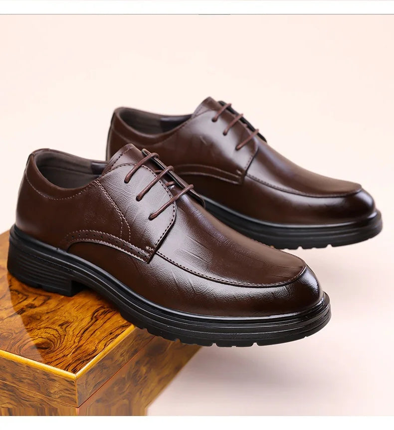 Men's Lace-up Business Casual Leather Shoes Spring Autumn New Platform Work Shoes Male Fashion Solid Color Dress Shoe Man