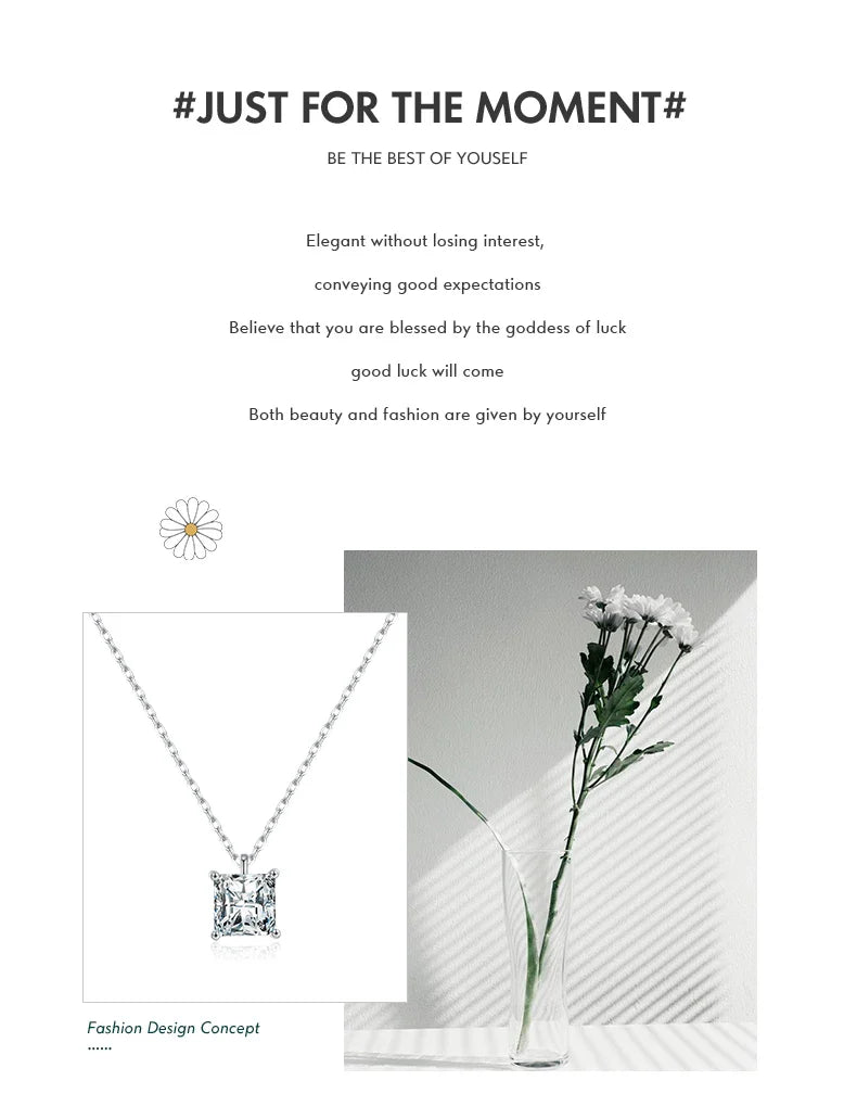 925 Sterling Silver Square Sparkling AAAAA CZ Pendant Necklace Platinum Plated Neck Chain for Wowen Weddng Fine Jewelry