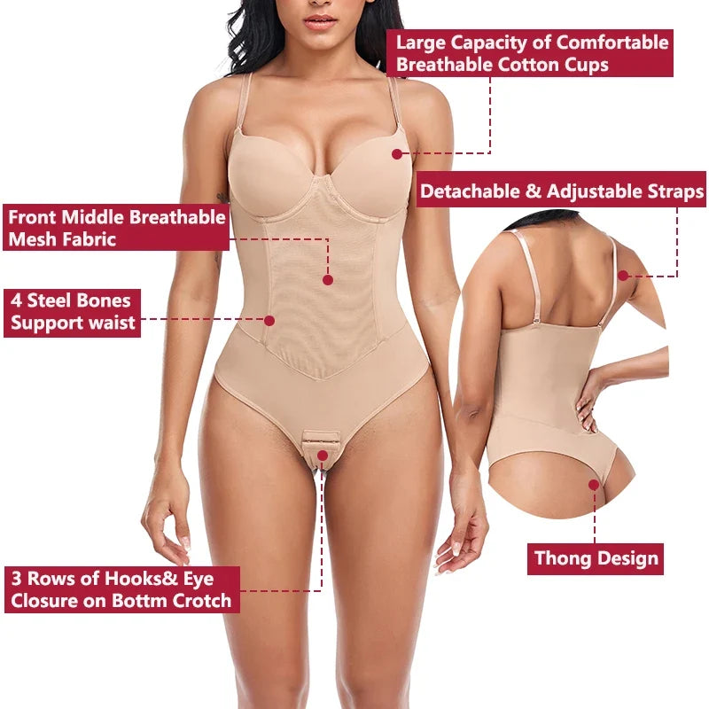 Thongs Bodysuit Shapewear Women Full Body Shaper Waist Trainer Steel Bones Tummy Control Underwear Flat Belly Underbust Corset