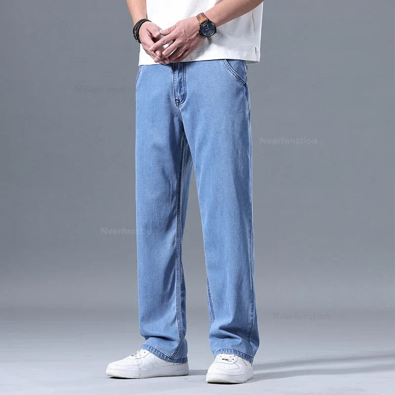 Lyocell Pants Men's 2024 Summer Clothes Ultra Thin Fashion Casual Pants Male Baggy Drape Straight Denim Trousers