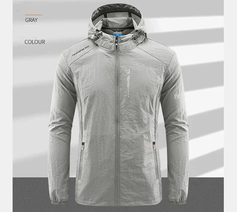 Men's UPF 50+ UV Protection Windbreaker Quick Dry Jacket Outdoor Sun-Protective Thin Hiking Fishing Cycling Hooded Sport Light