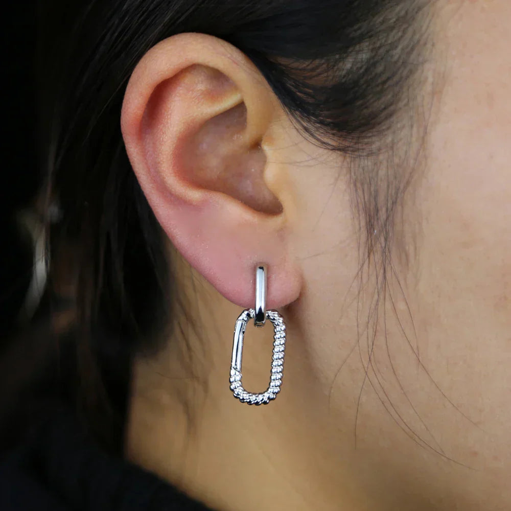 Korean Style Fashion Paper Clip Designer Jewelry Hoop Dangle Earrings for Women Cubic Zirconia Gold Platinum Plated Color