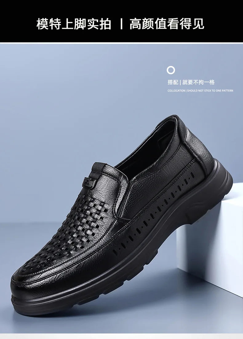 Summer New Designer Hallow Leather Shoes Man Breathable Soft Sole Business Casual Shoes Male Fashion Loafers Shoes for Man